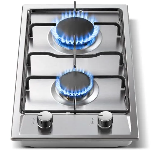 TopStrong Gaskochfeld 2 Flammig, 30cm Edelstahl mit Flammenschutz