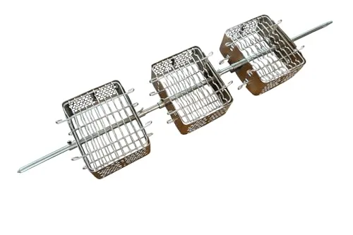 BBQNovation Edelstahl Drehspießkorb – Verstellbarer Rotisserie Grillkorb für Gas-, Holzkohle- & Kugelgrills – Spülmaschinenfest, 21×19×7 cm – Ideal für Hähnchen, Gemüse & mehr – 1 Stück