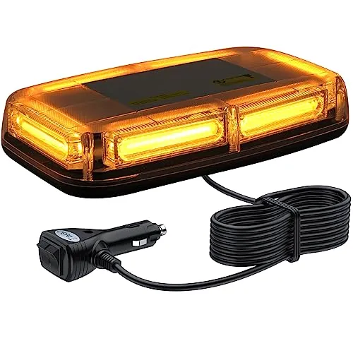Justecheu 6 COB LED 60W Warnblitzlicht Rundumleuchte Amber Notfall Warnleuchte IP67 E9 12/24V Arbeitsscheinwerfer 7 Blitzmodi Emergenecy Warnung Lichter Notfallblinklampe mit Magnetfuß + 5m Kabel