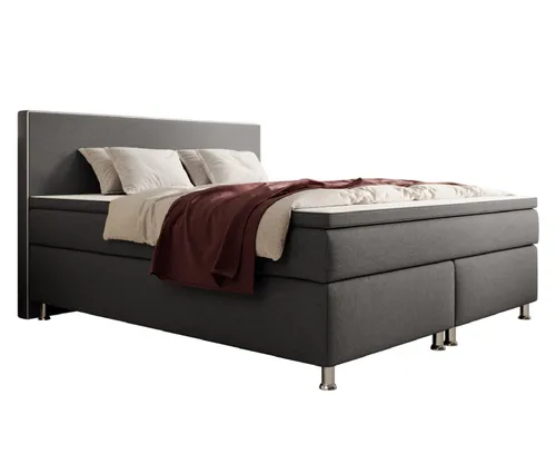 inter Boxspringbett Gent 140x200 cm 7-Zonen Taschenfederkern H3 Matratzen inkl.Topper (140x200 cm, Anthrazit), inkl. 7 Zonen Taschenfederkernmatratzen, inkl.Topper
