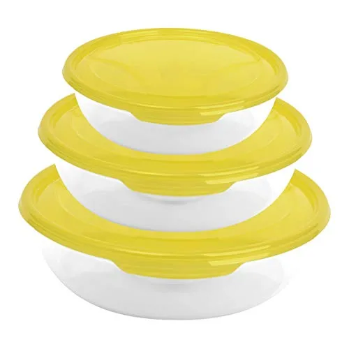 3er Packung runde Frischhaltedose Aufbewahrungsbehälter aus transparentem Kunststoff mit Deckel für Lebensmittel in Gelb
