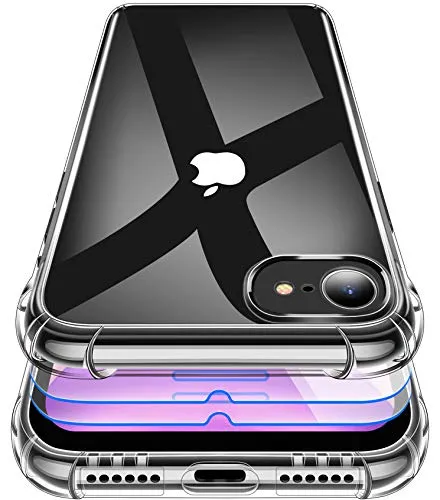Garegce Hülle für iPhone se(2020/2022) iPhone 7/8[2×Displayschutzfolie],Transparent Ultra Dünne HandyHülle Silikon,Weiche TPU Case Flexibel Bumper - Schwarz