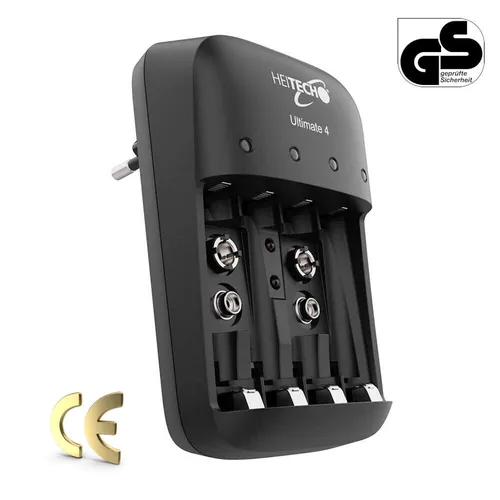 HEITECH Akku Ladegerät Batterieladegerät Schnellladegerät AAA + AA + 9V-Block