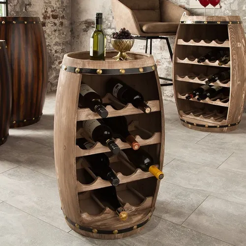 Originelles Flaschenregal BOTELLA aus Pinienholz, 60cm - Praktisches Flaschenregal mit 4 Fächern aus lackiertem Pinienholz, ideal für Weinflaschen. Stilvolles Landhausdesign, freistehend und ohne Montage erforderlich.