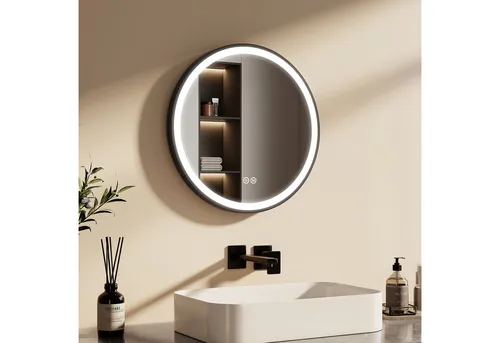 EMKE Rund Badspiegel mit Beleuchtung - Dimmbar und Touchschalter - Eleganter EMKE Badspiegel mit schwarzem Rahmen und dimmbarer LED-Beleuchtung. Perfekt für Ihr Badezimmer, mit praktischem Touchschalter und Memory-Funktion für individuellen Lichtkomfort.