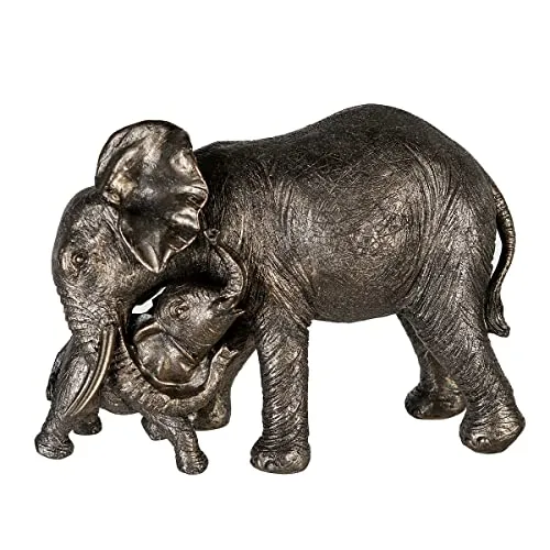 Casablanca Deko Figur Skulptur - Elefant Zambezi mit Jungem - Statuen: Elegante Elefantenskulptur in Grau und Gold, perfekt als Geschenk für besondere Anlässe und zur Verschönerung Ihres Wohnraums.