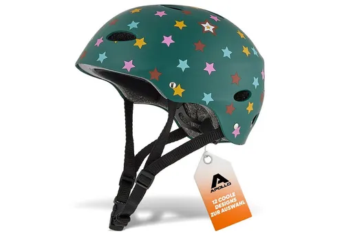 Apollo Kinderhelm - Größenverstellbarer Skatehelm mit Stars - Fahrradhelm für Kinder ab 6 Jahren, größenverstellbar und mit 9 Belüftungsöffnungen für optimalen Komfort beim Radsport.