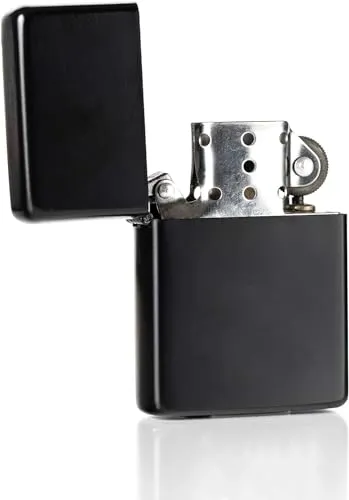 Sturmfeuerzeug Feuerzeug Taschenfeuerzeug Benzinfeuerzeug Metallfeuerzeug Lighter - Männer Geschenk - Outdoor - Camping - Geschenkidee-unbefüllt (schwarz matt)