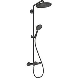 hansgrohe Croma Select S Showerpipe 26891670 - Mattschwarz mit Thermostat - Brausegarnituren mit Kopf- und Handbrause, Thermostat für präzise Temperaturkontrolle und EcoSmart Technologie für Wasserersparnis.