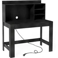 Costway Schreibtisch mit integrierter Ladestation und Steckdose in Schwarz - Stylischer Computertisch mit praktischem Aufsatzregal und integrierter Steckdosenleiste. Ideal für einen organisierten Arbeitsbereich, sorgt für Ordnung und hält Ihre Geräte stets aufgeladen.