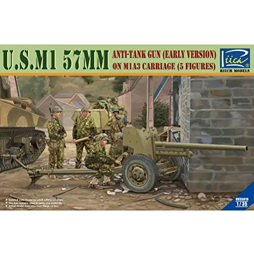 Riich Models RV35019 - Modellbausatz U.S.M1 57 mm Anti-Tank Gun Early Version on M1A3 Carriage mit 5 Crews