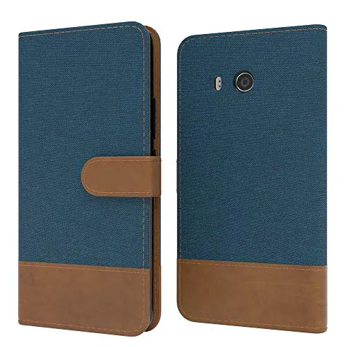 EAZY CASE Tasche kompatibel mit LG X Power 3 Stoff Schutzhülle mit Standfunktion Klapphülle im Bookstyle, Tasche Handyhülle Flip Cover mit Magnetverschluss und Kartenfach, Kunstleder, Dunkel Blau