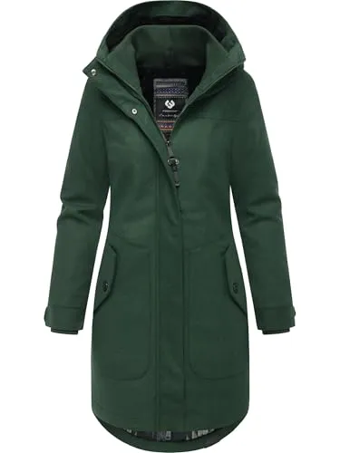 Ragwear Damen atmungsaktiver langer Wintermantel in Wollmantel-Optik warme Winterjacke Jannisa Coat YOUMODO Dark Green25 Gr. XL