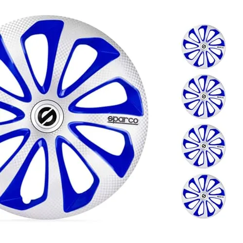 Satz Sparco Radzierblenden Sicilia 16-Zoll - Stylische Radkappen in Silber, Blau und Karbon-Design, perfekt für die individuelle Gestaltung Ihres Fahrzeugs.