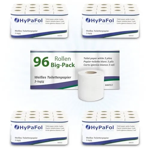 Hypafol Toilettenpapier motivgeprägt, 3-lagig | Vorteilspack mit 96 Rollen Klopapier | extra weich und reißfest | Vorratspack, 12 x 8 Rollen | aus hochwertigem weißem Zellstoff