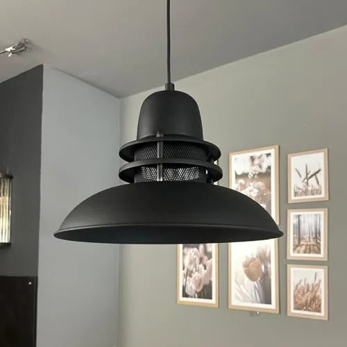 bamyum Hängelampe Leuchtturm Ø34 cm - Vintage Pendelleuchte in Schwarz - Lampen für Wohnzimmer, Küche, Schlafzimmer und Kinderzimmer - Diese stilvolle Hängelampe überzeugt mit ihrem zeitlosen Design und einfacher Installation, ideal für jeden Raum.