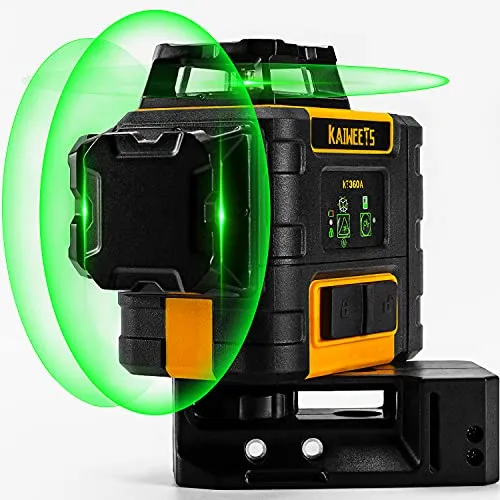KAIWEETS 3x360° Kreuzlinienlaser Grün KT360A, Selbstnivellierender Linienlaser mit Manuellem Modus ±4°, Arbeitsbereich: 30m (60m mit Empfänger), USB-Akku, Lange Laufzeit