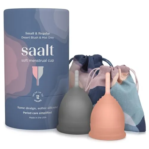 Saalt Soft Menstrual Cup – Wiederverwendbare Perioden-Tasse – Komfortabler, Leckfreier Schutz bis zu 12 Stunden – BPA- & Latexfrei – Inklusive Tasse & Tragetasche