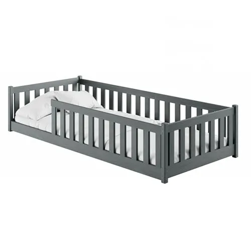Kids Collective Kinderbett 90x190 cm mit Rausfallschutz - Betten: Montessori-Bodenbett aus FSC-zertifiziertem Kiefernholz, sicher und stabil mit abnehmbarem Rausfallschutz für ruhige Nächte.