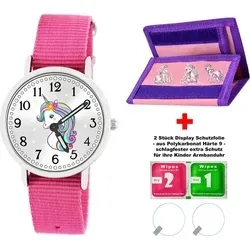 Brecjon Armbanduhr Mädchen Einhorn Geldbörse 5ATM Displayschutz Armband rosa 907