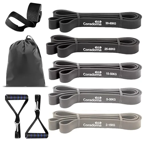 Widerstandsbänder Set mit Türanker und Handgriffen - Widerstandsbänder für Klimmzüge und Krafttraining, inklusive 5 farbkodierter Bänder für individuelle Trainingsintensität und robustem Zubehör für vielseitige Übungen.