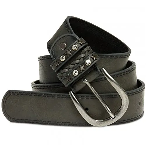 Caspar GU291 Damen Vintage Gürtel mit Sternen und Strass, Farbe:dunkelgrau, Gürtelgröße:85 [für Körperumfang 84-88 cm]