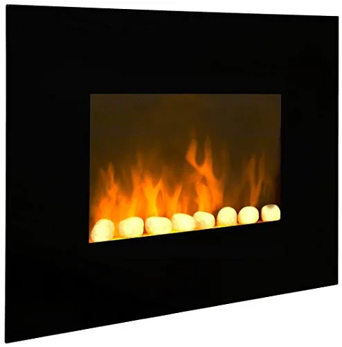 CHEMIN'ARTE Elektrischer Kaminofen mit Fernbedienung Ready Warm Flames. 2000 W mit 2 Leistungsstufen, Gekrümmte Anzeigetafel aus gehärtetem Glas, LED-Lichter
