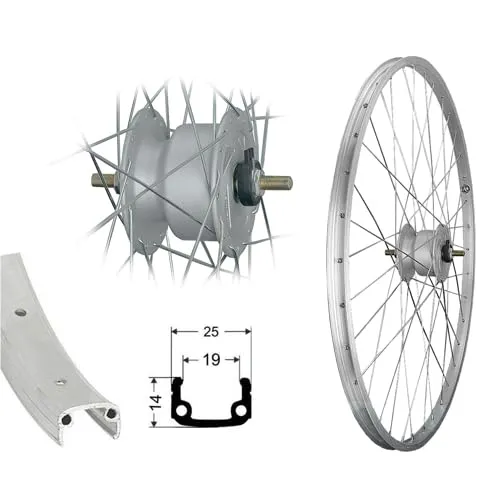 AGGRO-X 26 Zoll Aluminium Vorderrad Nabendynamo 19-559 Laufrad Felgenbremse 6V 3 Watt