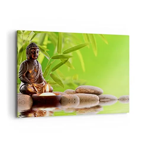 Bilder auf Leinwand 100x70cm Leinwandbild Buddhismus Feng Shui Spa Bambus Groß Wanddeko Bild Schlafzimmer Deko Wandbilder Dekoration Wohnzimmer Wall Decor Canvas Wand Kunstdruck Art AA100x70-2392