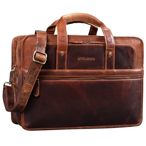 STILORD 'Yves' Aktentasche aus Leder in braun von STILORD