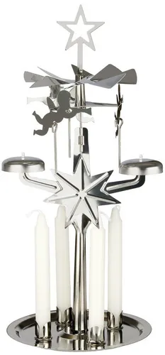 BRUBAKER Kerzenständer Drehende Tischpyramide Kerzenhalter Glockenspiel aus Metall (Karussell-Kerzenhalter mit Engeln inkl. 4 Kerzen, 1 St., Drehende Tischpyramide), Lichter Glockenspiel aus Metall als Weihnachtsdekoration