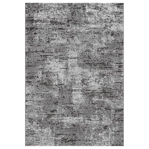 VIMODA Teppich Wohnzimmer/Schlafzimmer Vintage Look Teppich Kurzflor Used Muster, Farbe:Anthrazit, Maße:80x150 cm