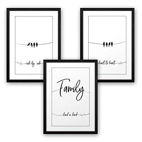 3-teiliges Premium Poster-Set | Kunstdruck | Familie | family | Deko Bild für Ihre Wand | optional mit Rahmen | Wohnzimmer Schlafzimmer Modern Fine Art | DIN A4 / A3 (A4, schwarzer Rahmen)