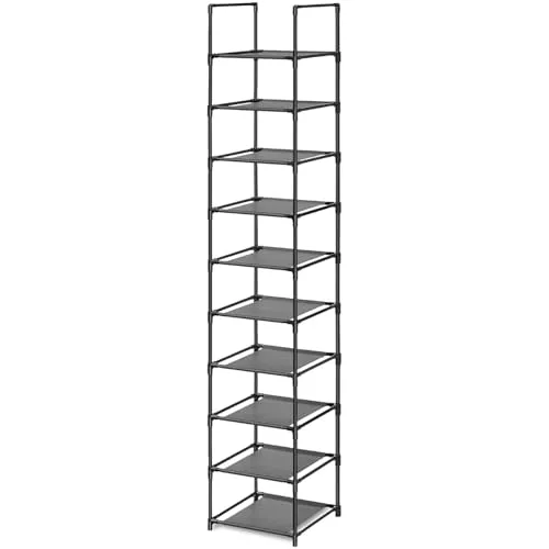 edihome, Schuhregal, 10 Ebenen, (33 x 33 x 173 cm), Schuhschrank Schmal, Schmale und hohe Schuhregale aus Kunststoff, Vertikal, Regal, Show Rack (10 Ebenen - L)