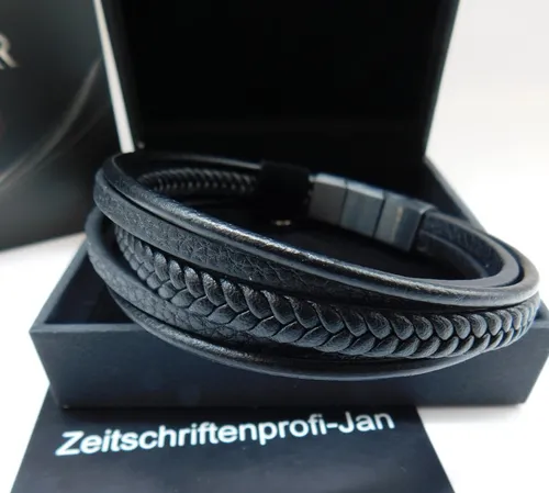 SERASAR Herren Armband aus Leder Schwarz 25cm - Elegantes Flechtarmband für Männer - Armbänder für Herren, aus echtem Rindsleder und rostfreiem Edelstahl, ideal als stilvolles Geschenk in einer exklusiven Schmuckschachtel.