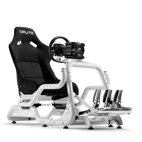 Oplite Cockpit GTR S8 Infinity Force - Gaming Cockpit mit echtem Fiberglas-Schalensitz, höhenverstellbar und ideal für alle Größen bis 2,10m, verstärkt für LoadCell-Pedale – perfektes Setup für Rennsimulationen!