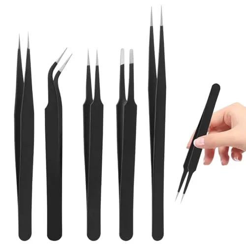 Stk Spitze Pinzetten Set,Pinzette Spitz Werkzeug,Antistatische Tweezers Edelstahl,Bügelperlen Bastelpinzette,Präzisionspinzette für DIY Basteln,Schmuckherstellung,Computer Elektronische Reparaturen 5