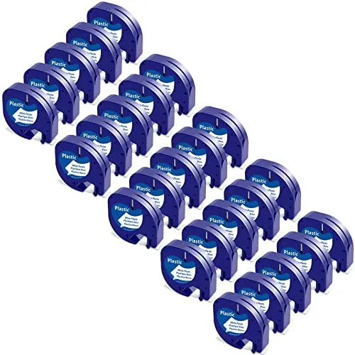 Packung Kompatibel mit Dymo LetraTag 12mm x 4m Kunststoff Weiß Etikettenband 91221 91201, Kompatibel mit Dymo LetraTag Schriftband Plastic Bänder for LT-100H LT-100T LT-110T 200B XR XM 25
