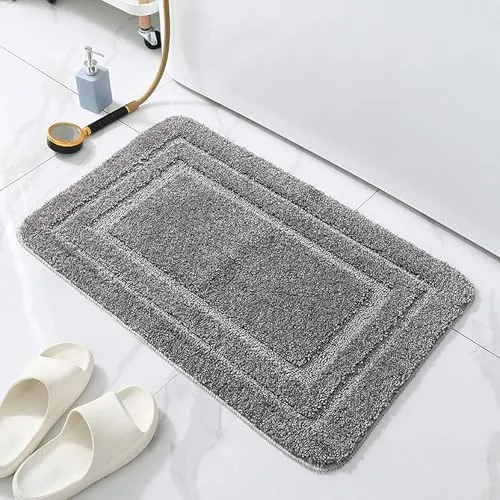 HELLSER Badezimmerteppich KIRA | Badematte rutschfest & Waschbar | Weicher Mikrofaser Badteppich | Saugfähig & Schnelltrocknend | Oeko-TEX Badvorleger für Fußbodenheizung | Grau | 40x60 cm