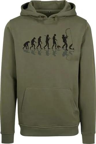 Baddery Geschenke für Männer : Pullover : Angler Evolution - Kapuzenpullover für Herren - Angelkleidung Angel Zubehör (Olive 4XL)