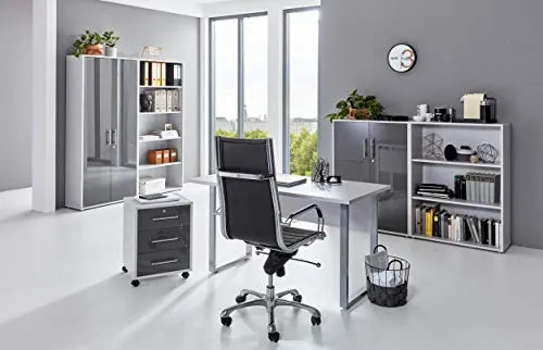 BMG-Moebel.de Büromöbel Set Office Edition Mini in Lichtgrau/Anthrazit - Komplettprogramm für Arbeitszimmer mit hochwertigem Design. Inklusive Schreibtisch, Rollcontainer und Aktenschränken in trendigem Hochglanz. Made in Germany – ideal für stilvolle Büros!