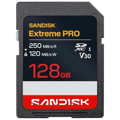SANDISK Extreme Pro SDXC 128GB – Hochgeschwindigkeits-Speicherkarte - Die SANDISK Extreme Pro SDXC 128GB bietet schnelle Datenübertragungen und hohe Speicherkapazität für professionelle Anwendungen. Ideal für Fotos und Videos in hoher Auflösung.