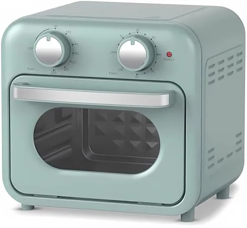 Empotec Mini-Luftfritteuse, Vintage, Backofen, 230 Grad, Timer, grün, 10 l, Leistung 730-870 W, Spannung 220-240 V, Multifunktions-Knöpfe