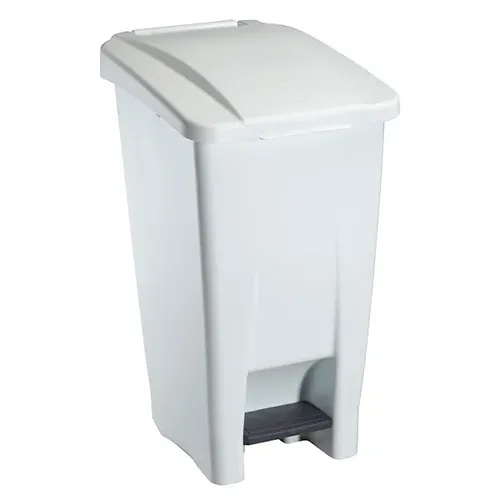 MOBILY Mülltonne Rossignol 60 L - fahrbarer Abfallbehälter - Haushaltszubehör: Robuste, weiße Kunststoffmülltonne mit Pedal und Tragegriff für müheloses Entsorgen.