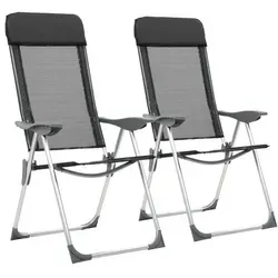 vidaXL Klappbare Campingstühle 2er Set Aluminium Schwarz - Praktisches 2er Set klappbarer Campingstühle aus Aluminium, ideal für Outdoor-Aktivitäten. 5-fach verstellbar mit gepolsterter Kopfstütze für optimalen Komfort und einfache Transportmöglichkeit.