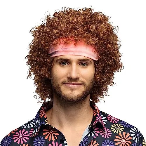 Boland 85715 - Perücke Hippie-Groove mit Stirnband, kurze Kunsthaare mit Locken, Zubehör für Faschingskostüme, Karneval, Mottoparty