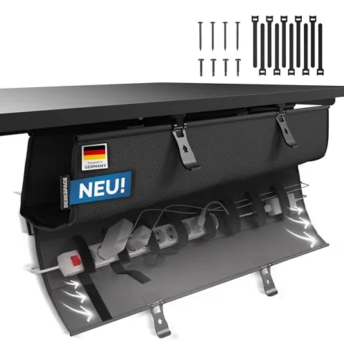 DESKSPACE Kabelkanal - Beidseitig klappbare Kabelwanne für Schreibtische - Praktische Kabelwanne zur optimalen Organisation von Kabeln am Schreibtisch. Stabil und einfach zu montieren, ideal für ein aufgeräumtes Arbeitsumfeld. Länge: 94 cm, Farbe: Schwarz.