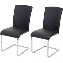2er-Set Esszimmerstuhl Hhg-524, Freischwinger aus Kunstleder, Schwarz