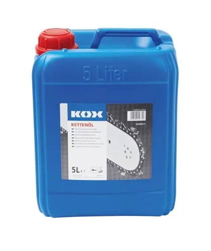 KOX Sägeketten-Haftöl 5 Liter - Hochleistungs-Kettenöl - Kettensägenöl mit optimaler Viskosität für besten Verschleißschutz. Ideal für Sommer und Winter, 5 Liter im praktischen Plastikkanister mit Ausziehtülle.