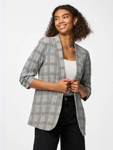 PIECES Pcbosella 3/4 Printed Blazer Noos Bc - Damen Blazer mit Schalrevers und offener Vorderseite, ideal für einen eleganten Look mit Raffungen an den Armabschlüssen.